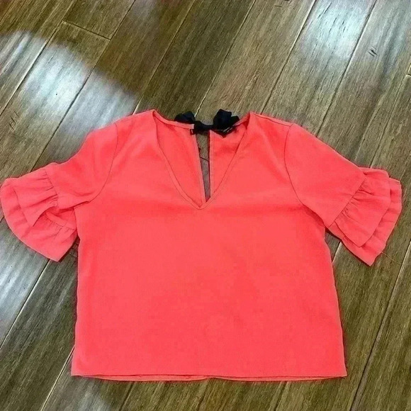 Topshop Red Ruffle Sleeve Top US 6 - Picture 3 of 6